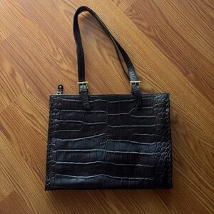 vintage chocolate brown croc leather bag